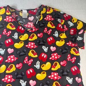 Disney Scrub Top Mickey and Minnie Mouse Black with Print 3XL Medical v-Neck